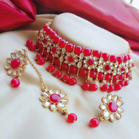 Vaamika Crystal Stone And Beads Choker Necklace Set