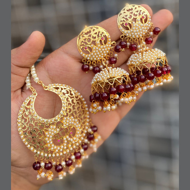 Vaamika Pearl & Beads Jhumkis Earrings With Maang Tikka