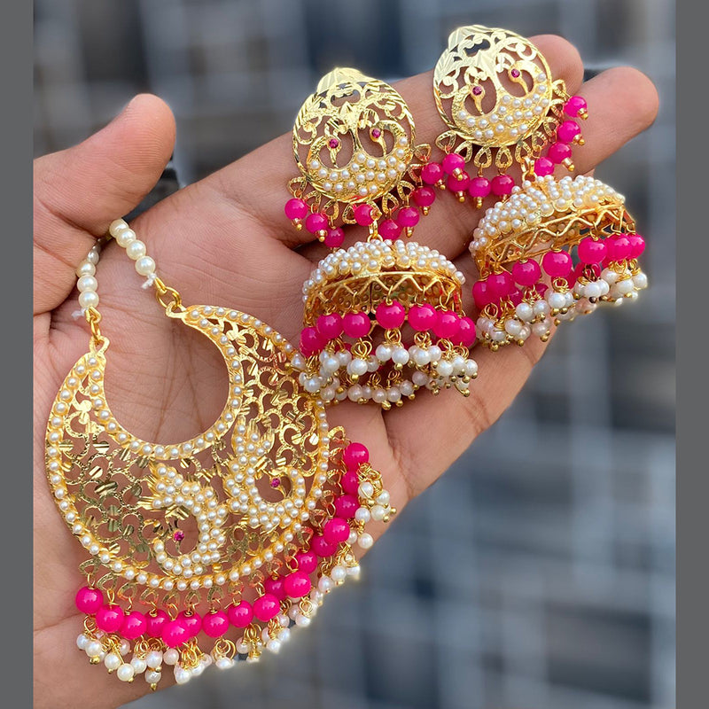 Vaamika Pearl & Beads Jhumkis Earrings With Maang Tikka