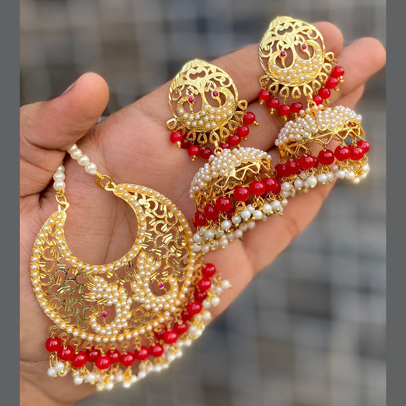 Vaamika Pearl & Beads Jhumkis Earrings With Maang Tikka