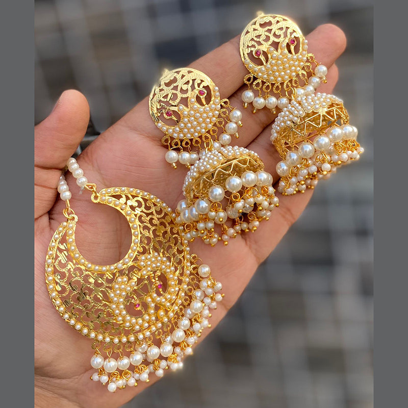 Vaamika Pearl & Beads Jhumkis Earrings With Maang Tikka