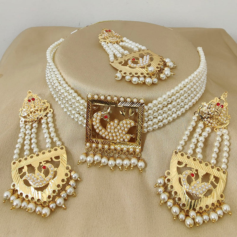 Vaamika Gold Plated Perl Choker Necklace Set - 10601379