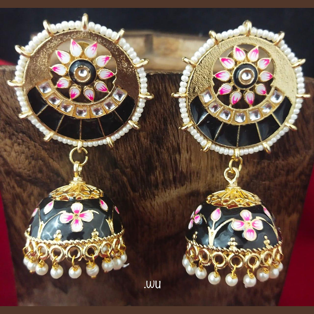 Shagna Gold Plated Meenakari & Kundan Jhumki Earrings