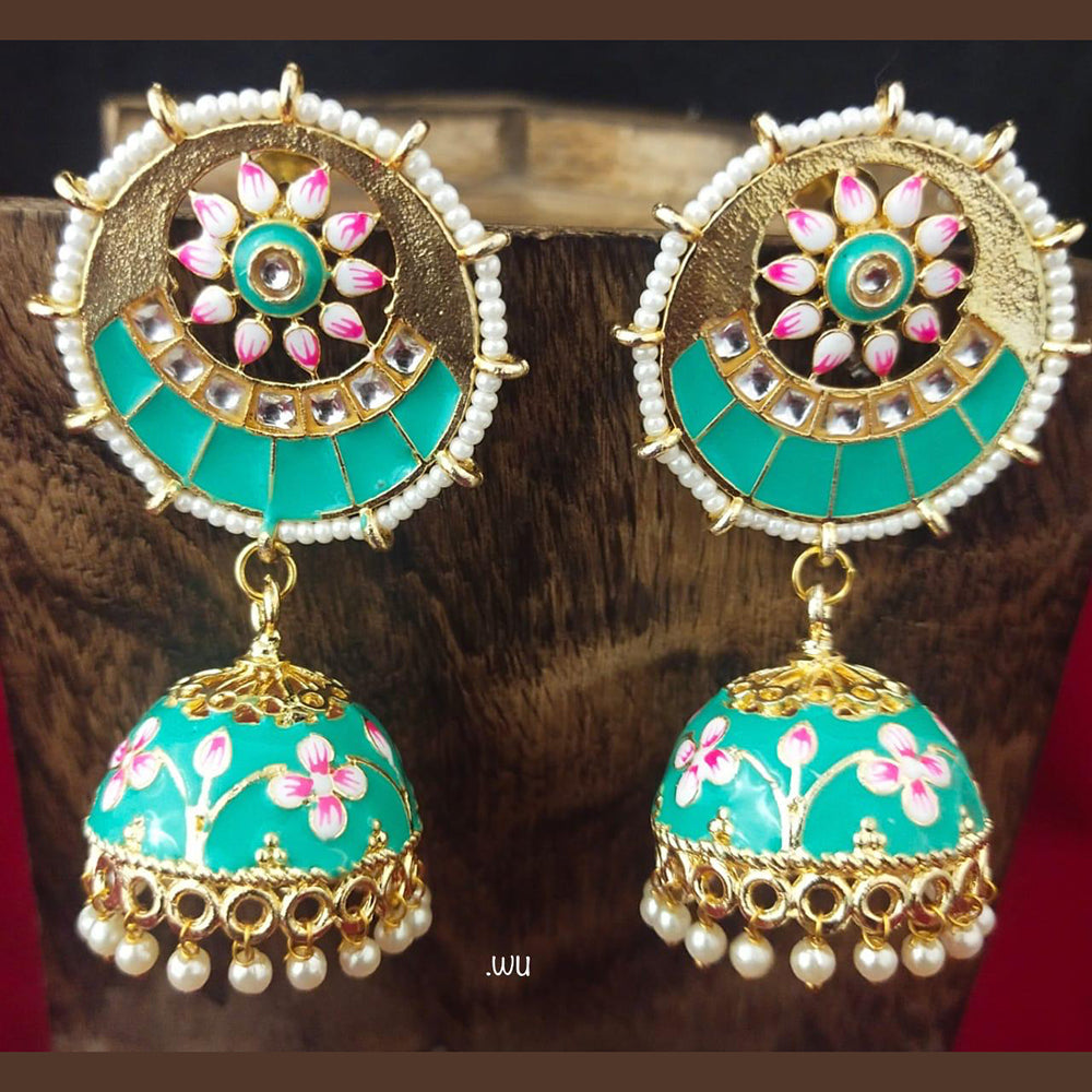Shagna Gold Plated Meenakari & Kundan Jhumki Earrings