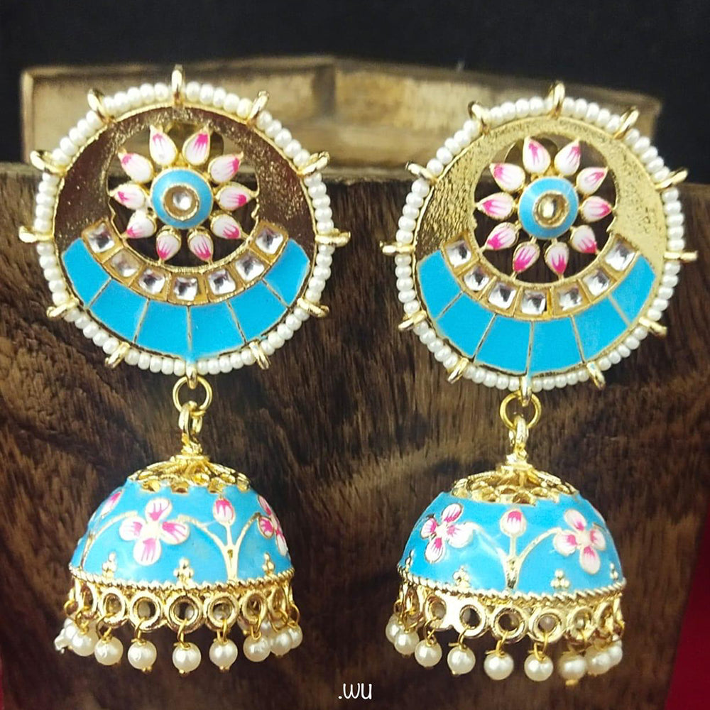 Shagna Gold Plated Meenakari & Kundan Jhumki Earrings