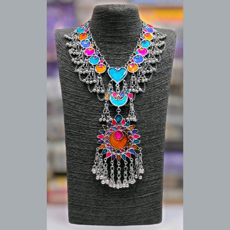 Bhavi Jewels Oxidised Plated Meenakari Necklace Set