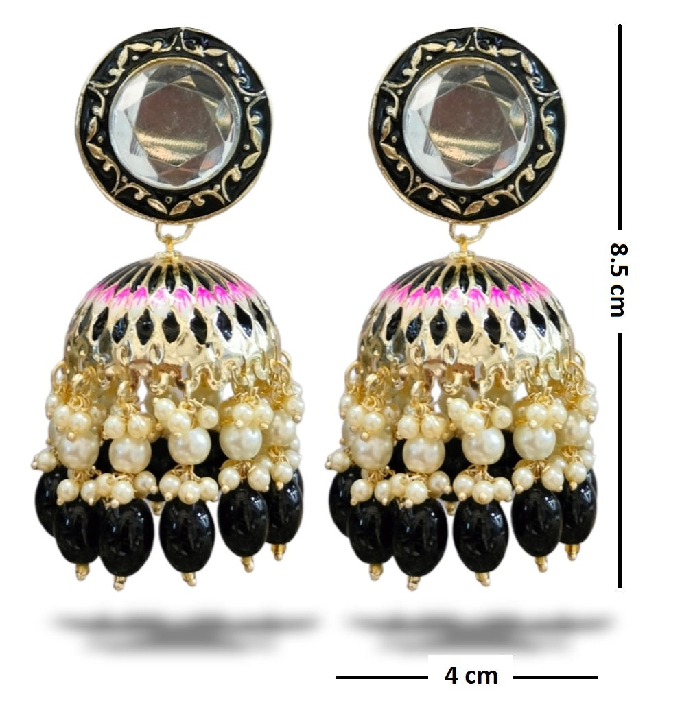Blythediva Gold Plated Meenakari Jhumkis Earrings