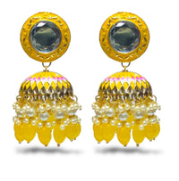 Blythediva Gold Plated Meenakari Jhumkis Earrings