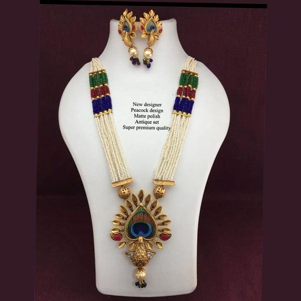 H K Fashion Antique Gold Plated Crystal Stone Long Haram Necklace Set