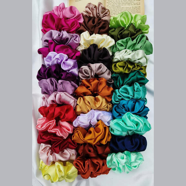 H K Fashion Assorted Color Satin Silk Scrunchies