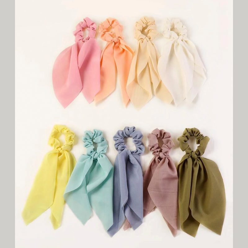 H K Fashion Assorted Color Long Tail Satin scrunchies