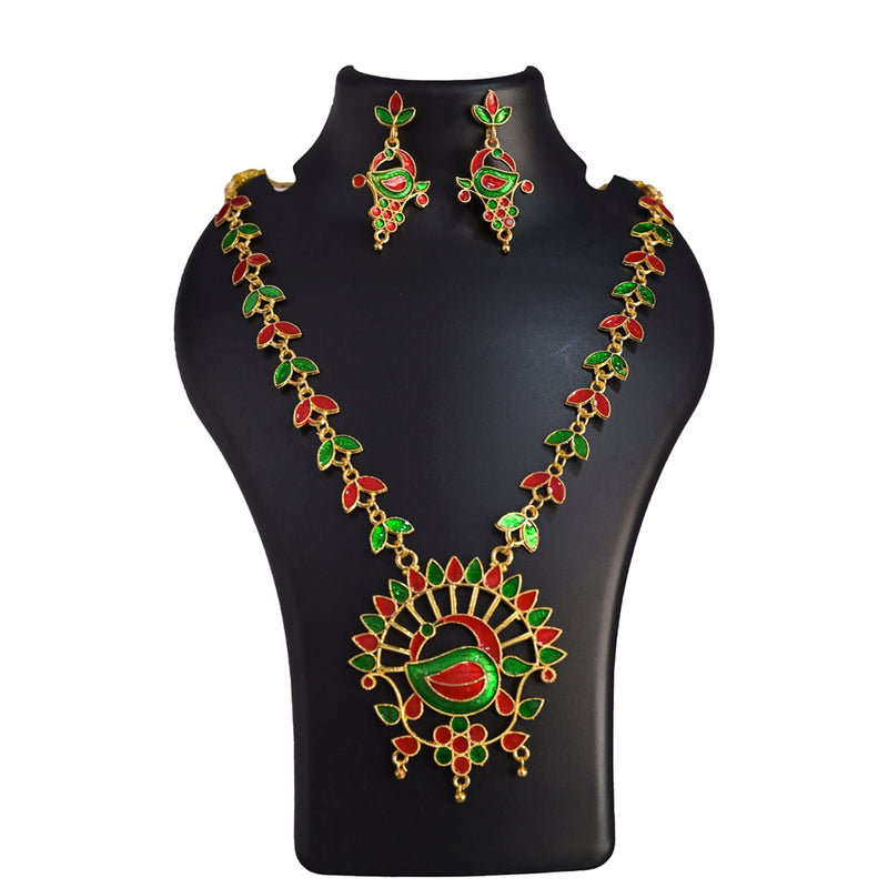 H K Fashion Gold Plated Meenakari Long Haram Necklace Set