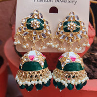 H K Fashion Gold Plated Kundan Stone & Beads Jhumki Earrings