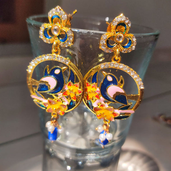 H K Fashion Gold Plated Meenakari Dangler Earrings