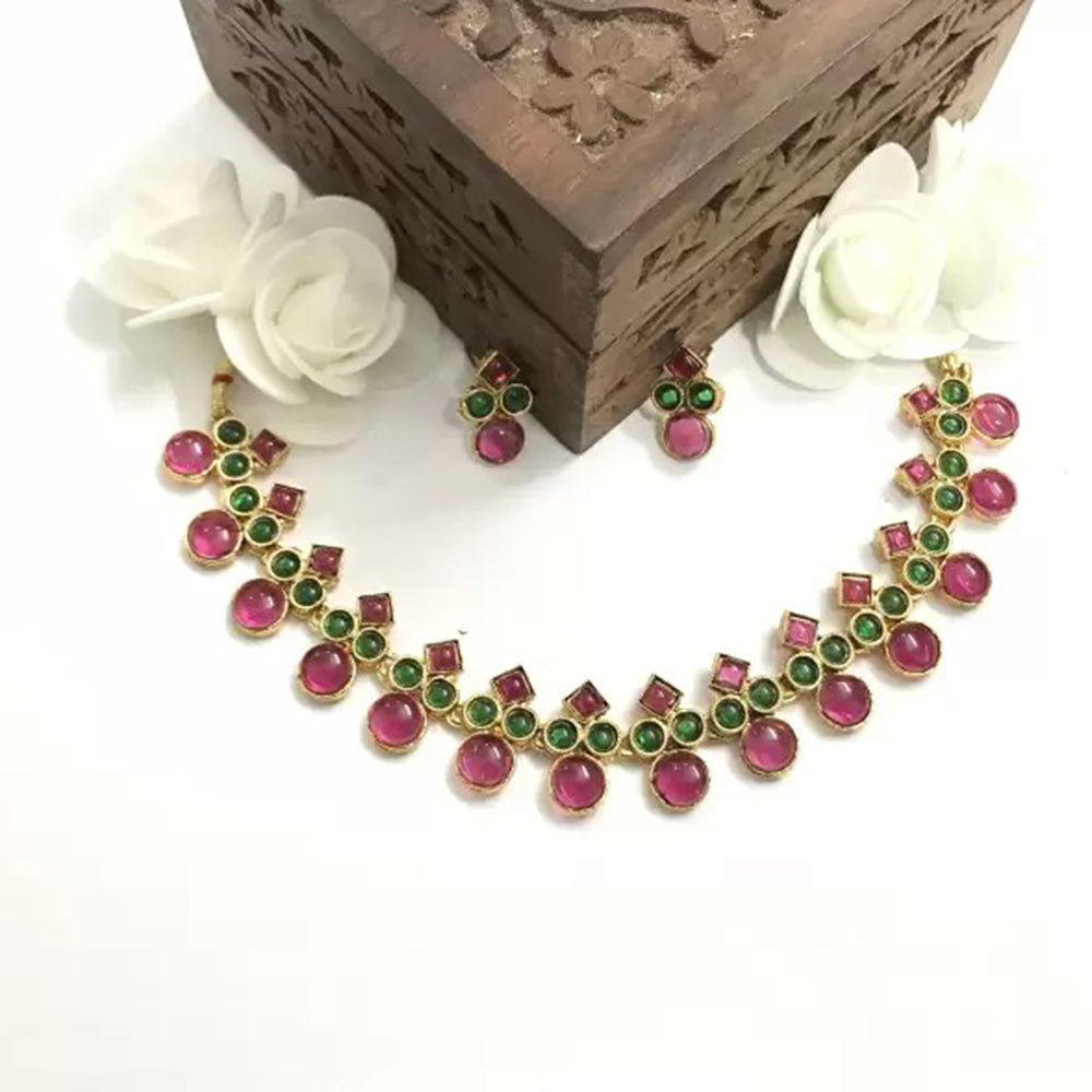 H K Fashion Gold Plated Pota Stone Necklace Set