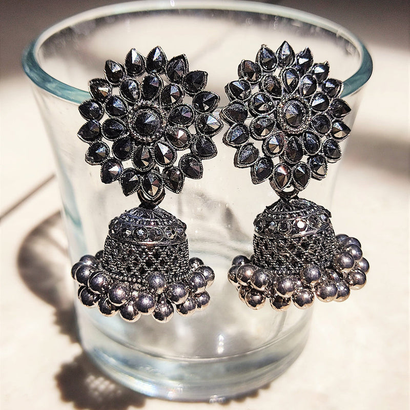 H K Fashion Oxidised Plated Jhumki Earrings