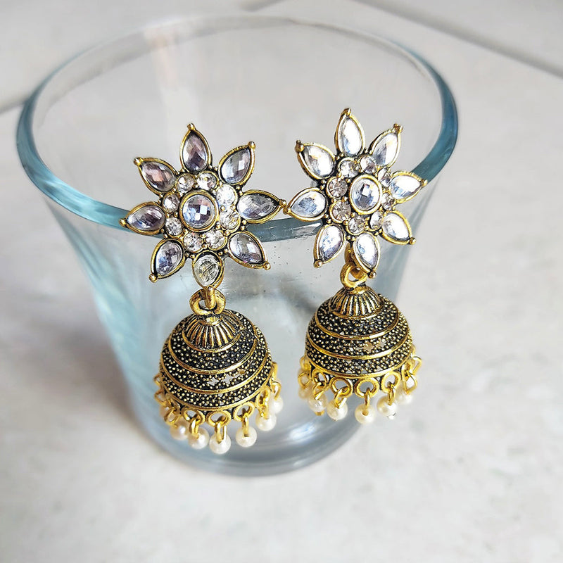 H K Fashion Gold Plated Crystal Stone Jhumki Earrings