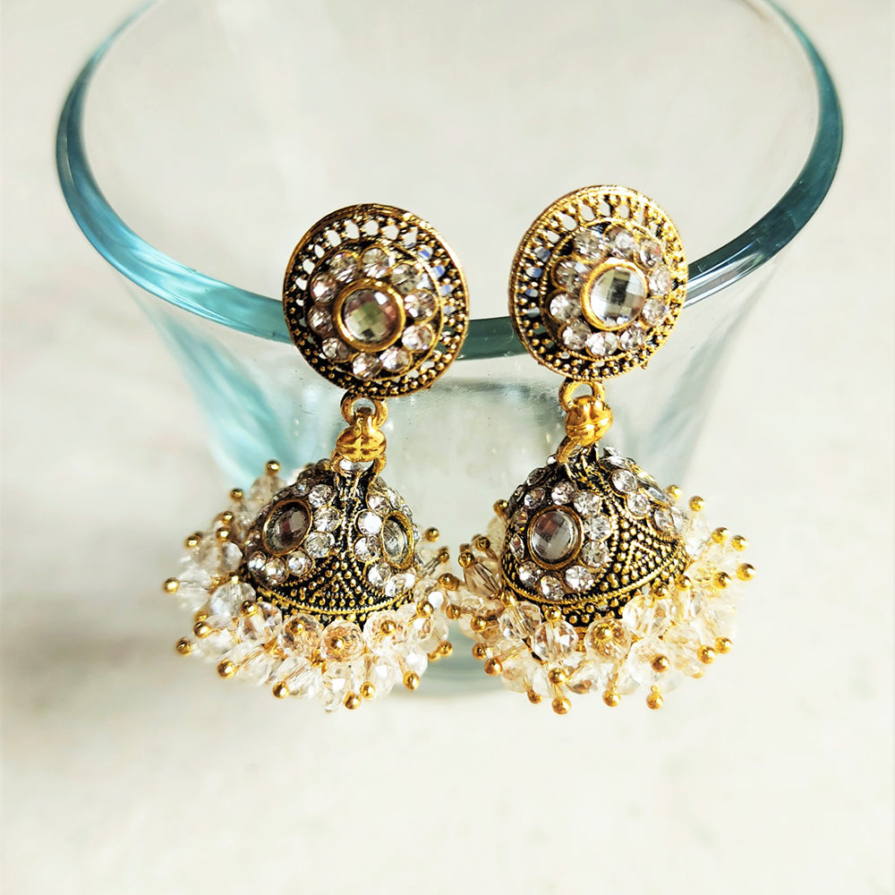 H K Fashion Gold Plated Crystal Stone  Jhumki Earrings