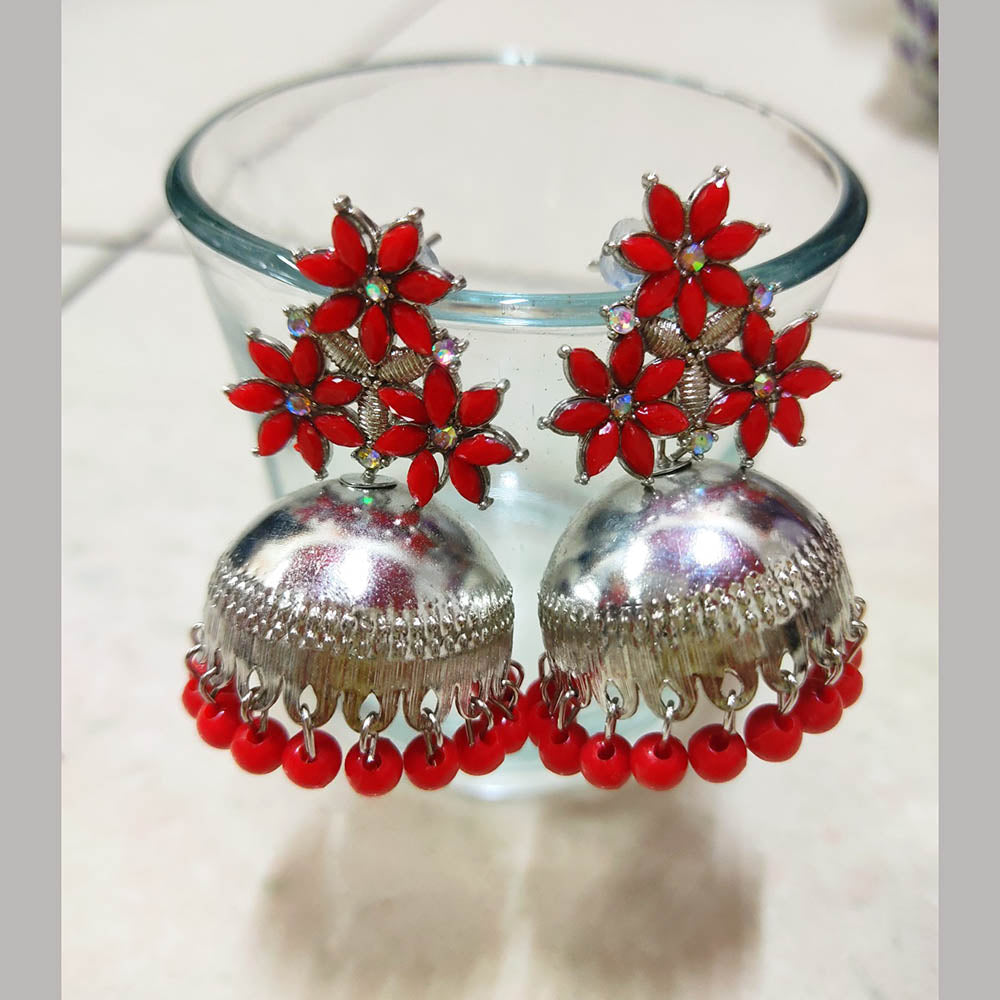 H K Fashion Silver Plated Crystal Stone  Jhumki Earrings