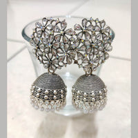 H K Fashion Silver Plated Crystal Stone  Jhumki Earrings