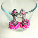 H K Fashion Silver Plated Ruby Diamond Jhumki Earrings
