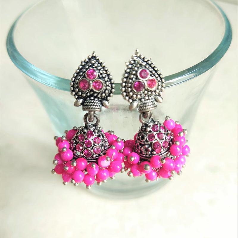 H K Fashion Silver Plated Ruby Diamond Jhumki Earrings