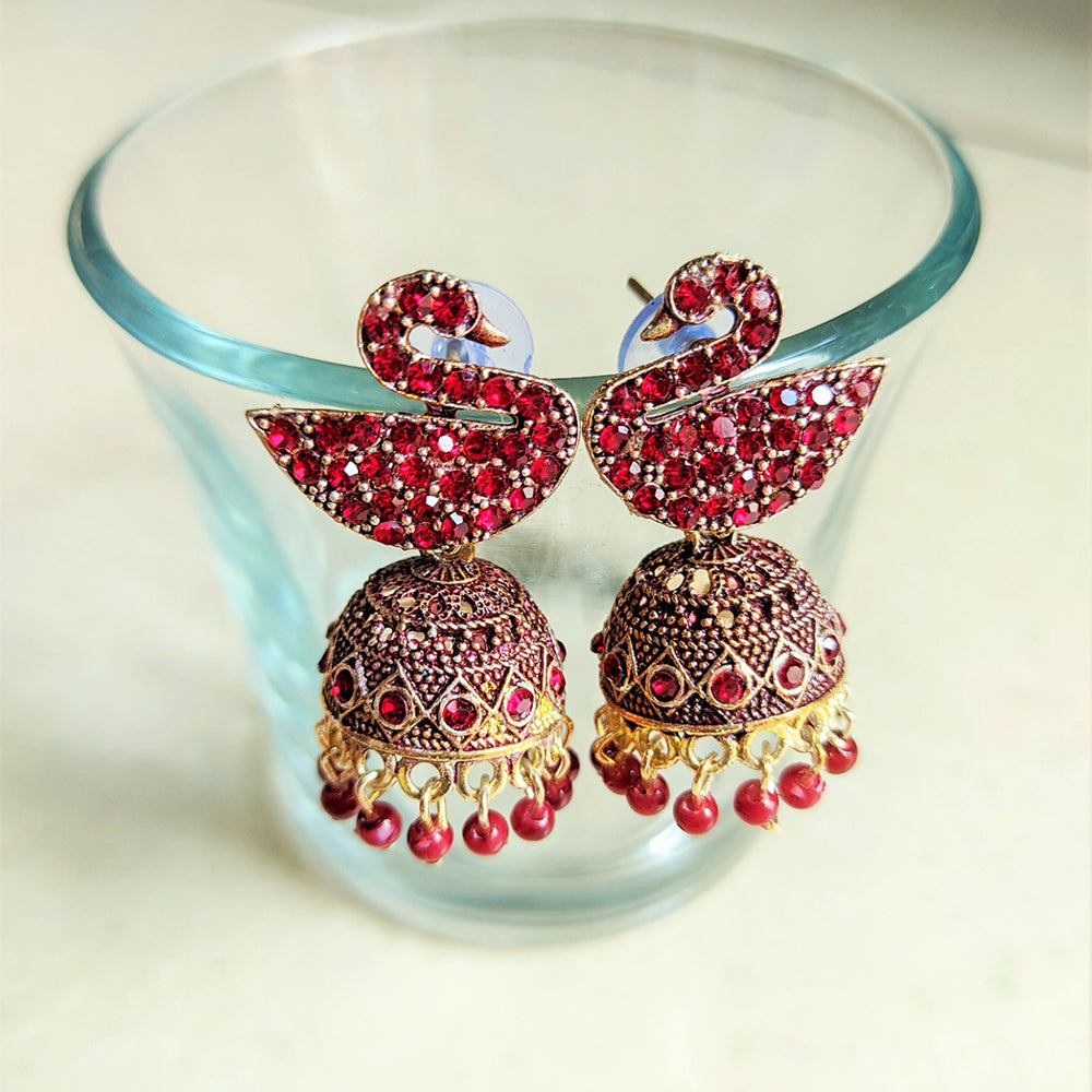 H K Fashion Rose Gold Plated Swarovski Diamond Jhumki Earrings