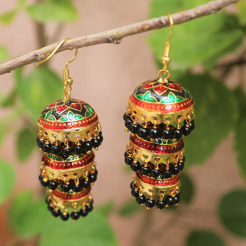 H K Fashion Gold Plated Meenakari Dangler Earings