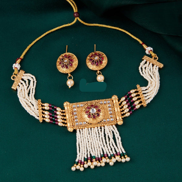 H K Fashion Gold Plated Pota Stone Choker Necklace Set