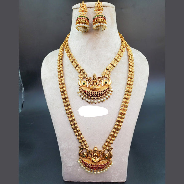 H K Fashion Gold Plated Pota Stone Double Necklace Set