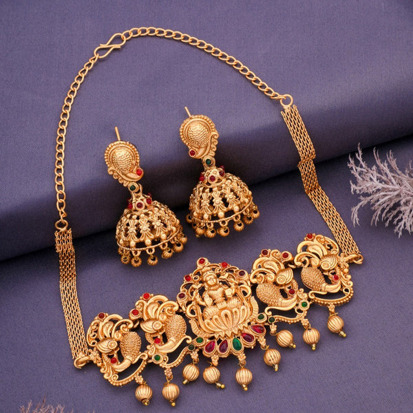 H K Fashion Pota Stone Choker Temple Necklace Set