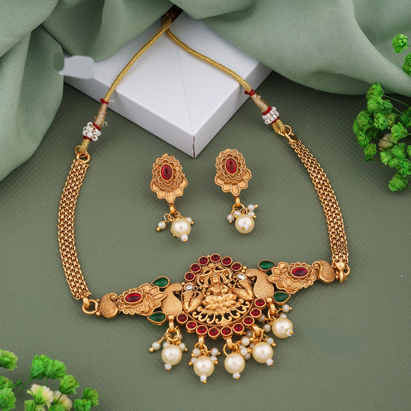 H K Fashion Pota Stone Choker Temple Necklace Set