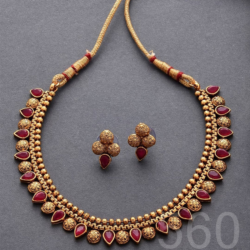 H K Fashion Gold Plated Pota Stone Choker Necklace Set