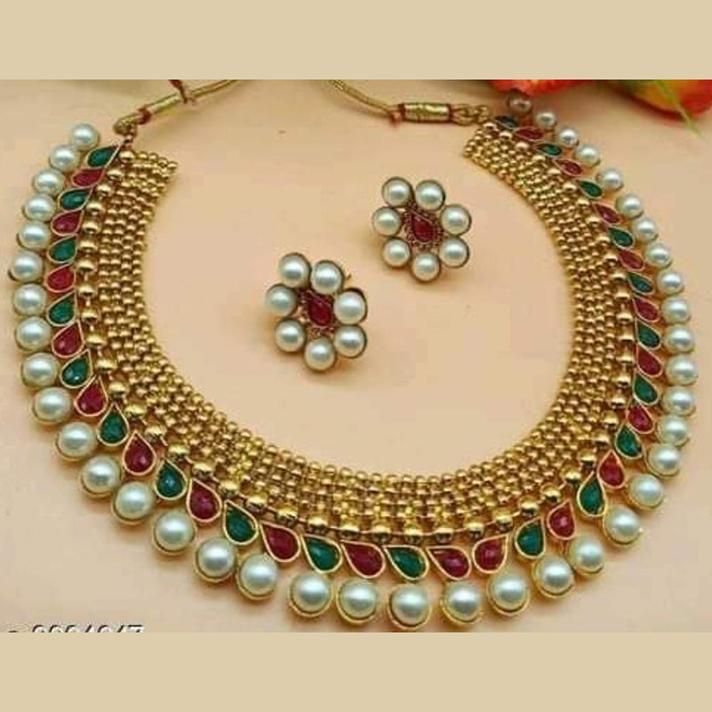 India Art Pota Stone Gold Plated Necklace Set