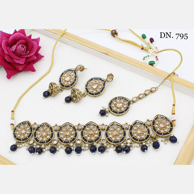 India Art Kundan Stone & Beads Gold Plated Necklace Set