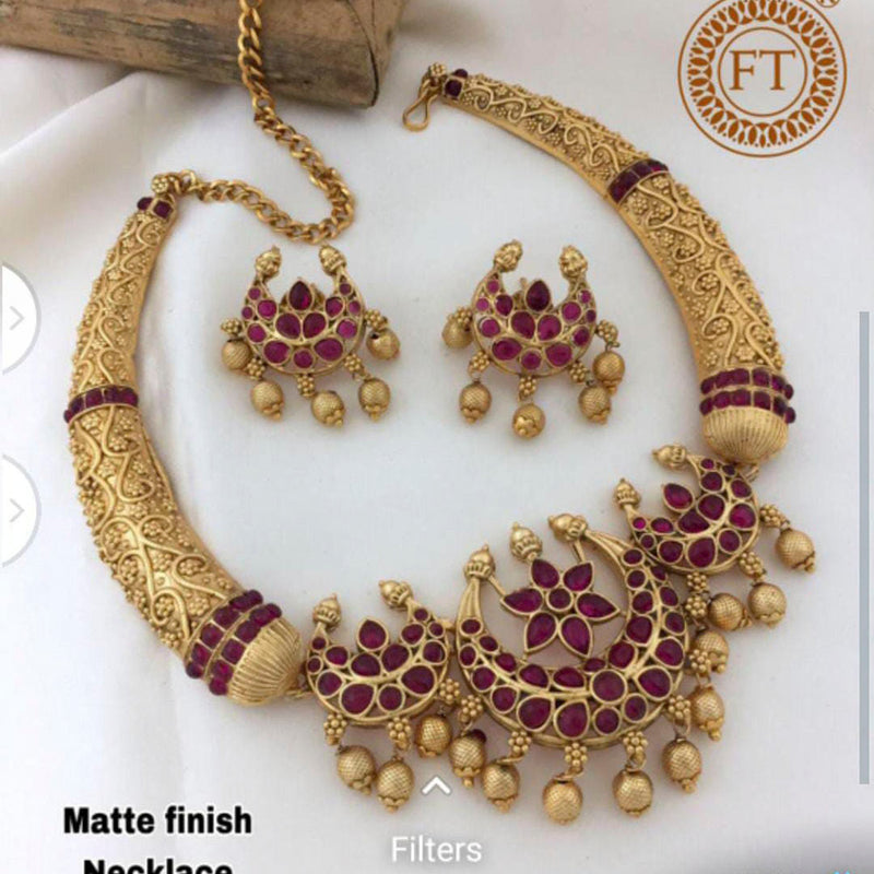 India Art Pota Stone Gold Plated Necklace Set