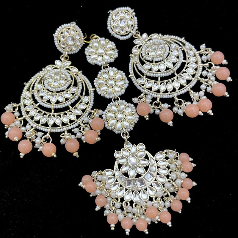 India Art Gold Plated Kundan Stone Earrings With Mangtikka