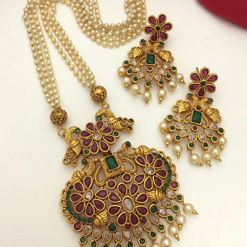 India Art Matte Finish Pota Stone Long Necklace Set
