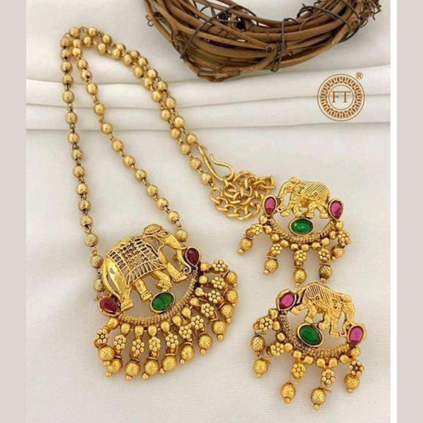 India Art Gold Plated Plated Pota Stone Long Necklace Set