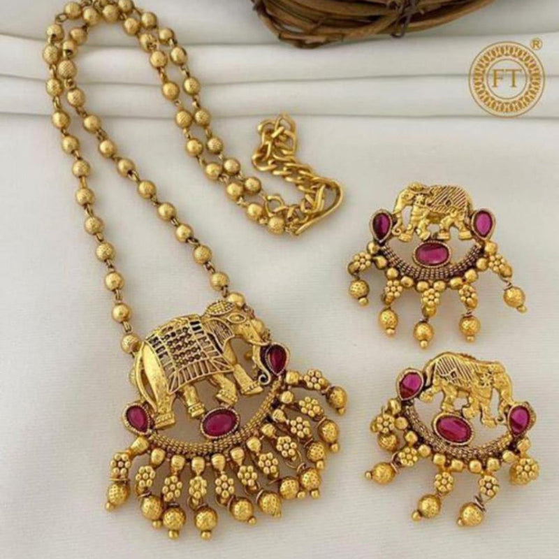 India Art Gold Plated Plated Pota Stone Long Necklace Set