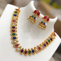 India Art  Gold  Plated  Pota Stone  Necklace  Set