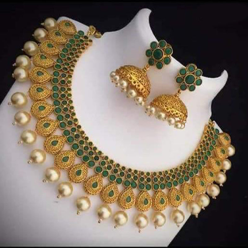 India Art Gold Plated Pota Stone Necklace Set
