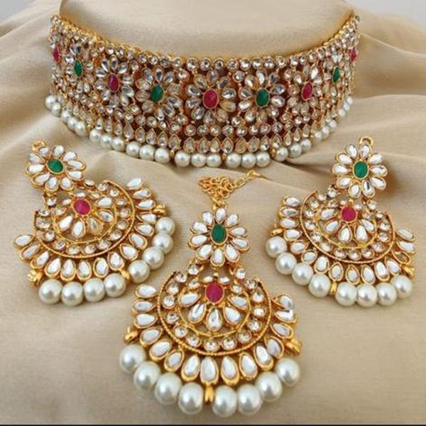 India Art Gold Plated Kundan Stone Choker Necklace Set