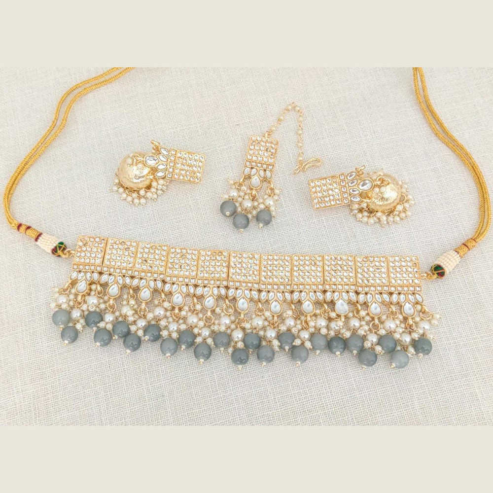 Pooja Bangles Gold Plated Choker Necklace Set With Maangtikka