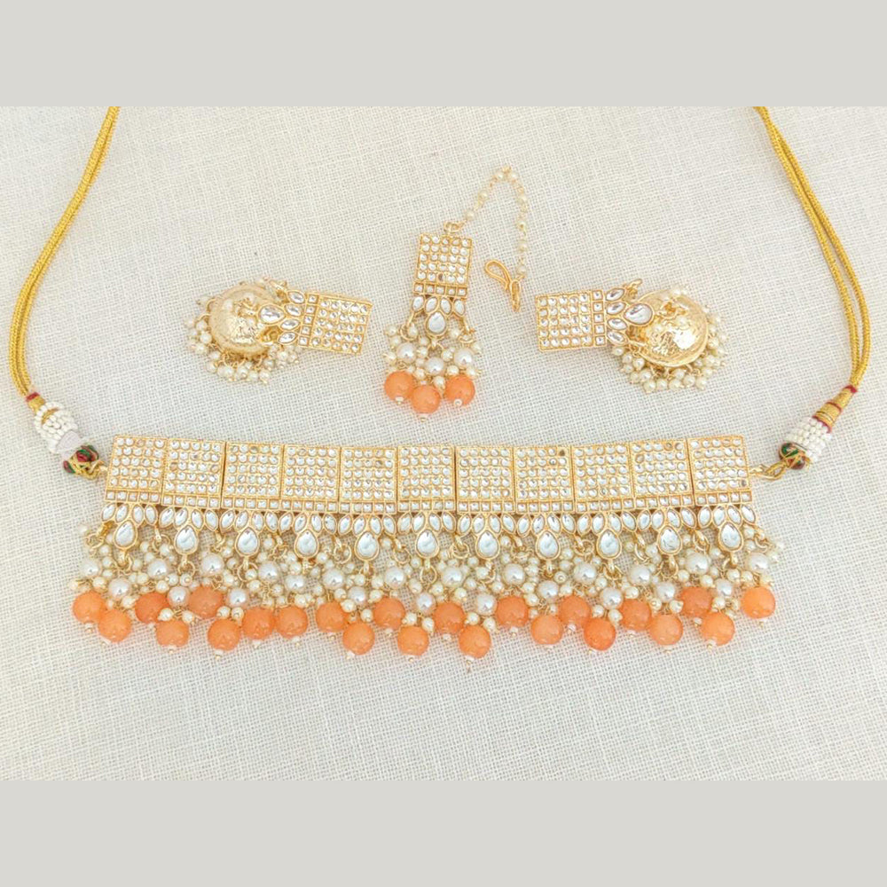 Pooja Bangles Gold Plated Choker Necklace Set With Maangtikka
