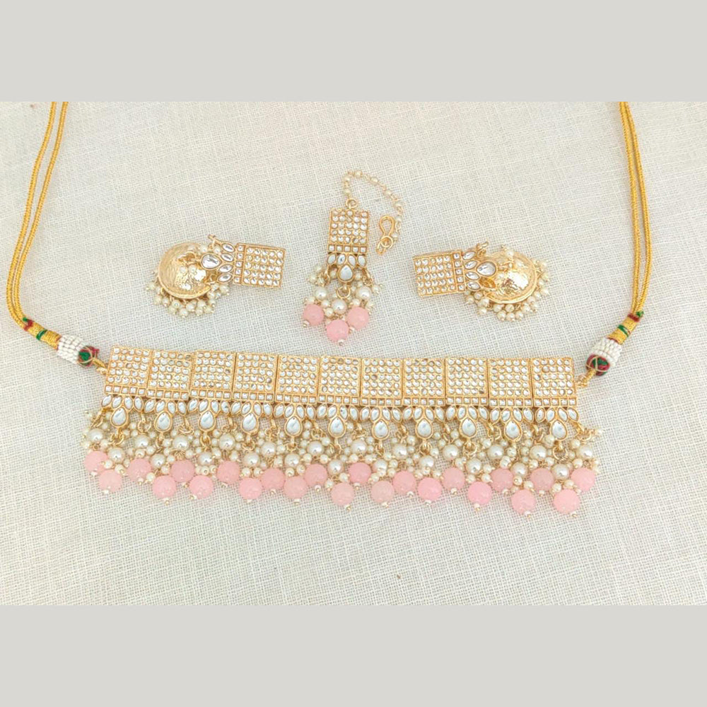 Pooja Bangles Gold Plated Choker Necklace Set With Maangtikka