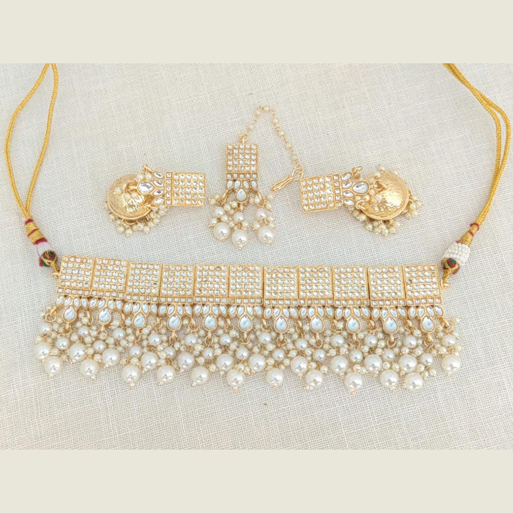 Pooja Bangles Gold Plated Choker Necklace Set With Maangtikka