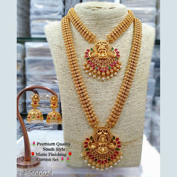 Pooja Bangles Gold Plated Temple Double Necklace Set