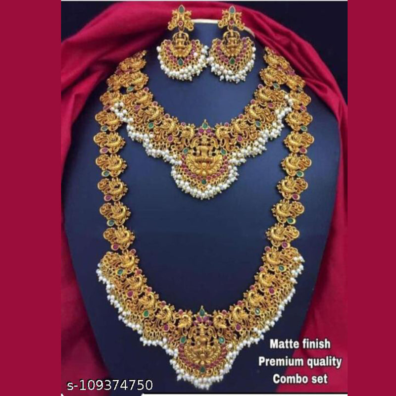 Pooja Bangles Gold Plated Temple Double Necklace Set