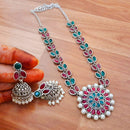 Pooja Bangles Silver Plated Pota Stone Necklace Set